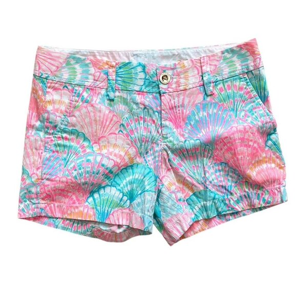 LILLY PULITZER Callahan Short Sz 2 Pink Blue Oh Shello Seashell Resort‎ Cruise - Picture 1 of 7